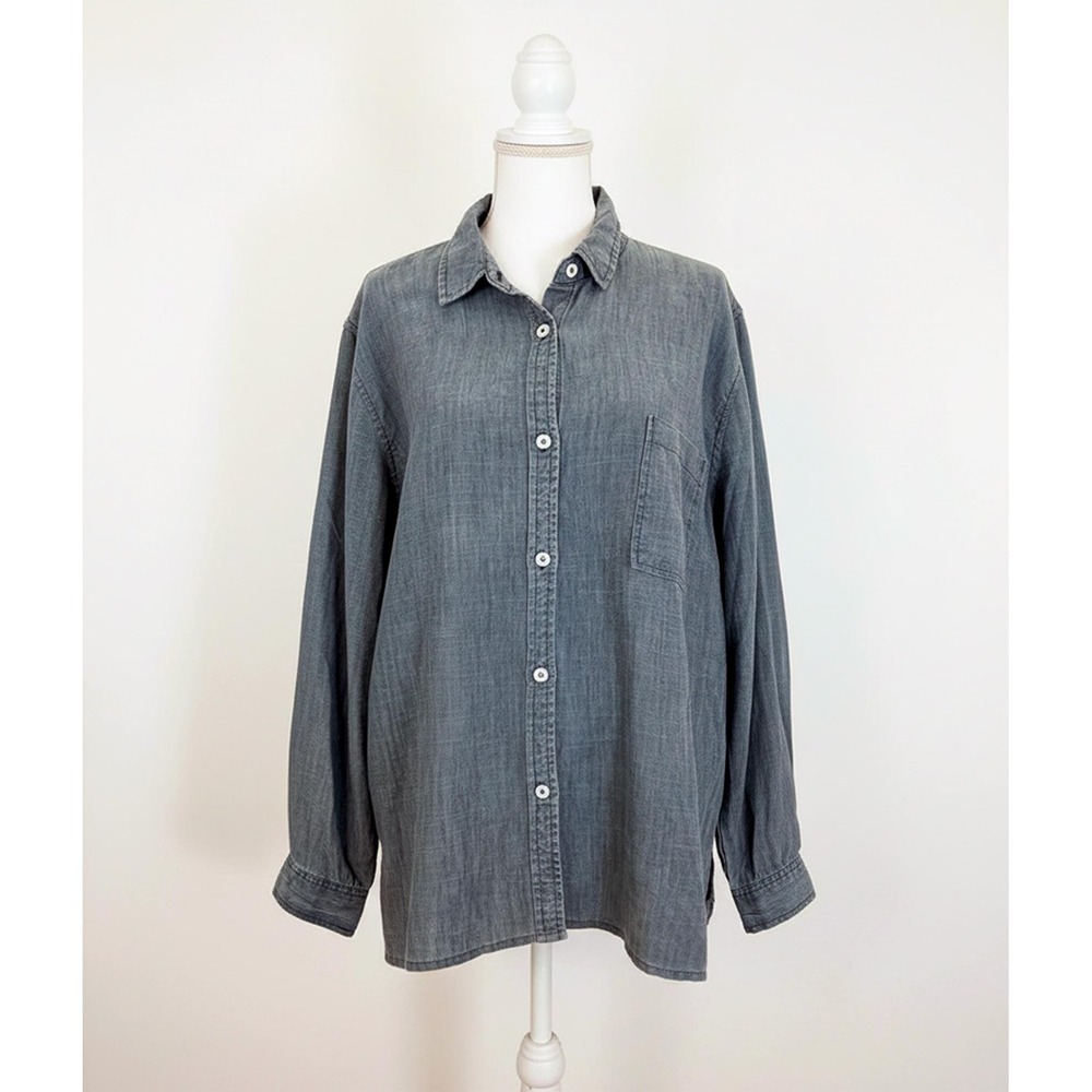 Peruvian Connection Chambray Boyfriend Shirt XL, Blue Linen Cotton, NWT